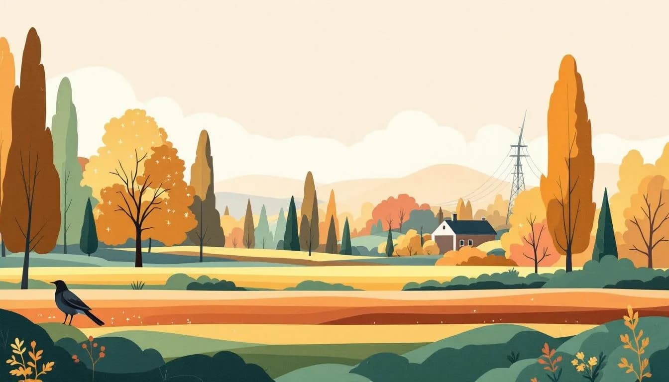 Platte illustratie van een Kempisch bedrijfspand met zonnepanelen, groen dak en laadpaal — schilderachtig, warm licht.