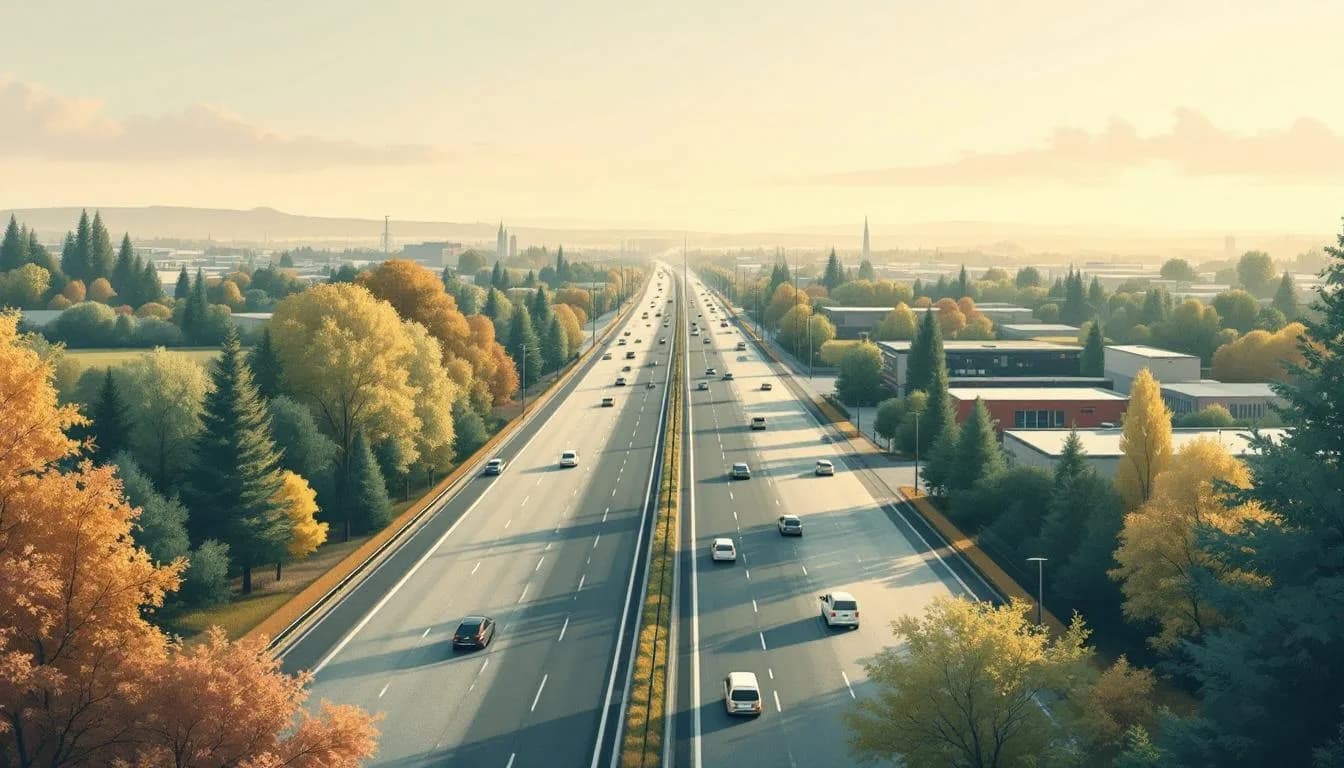 Schets van de A67 met afslag Hapert en een overzicht van het Kempisch Bedrijvenpark.
