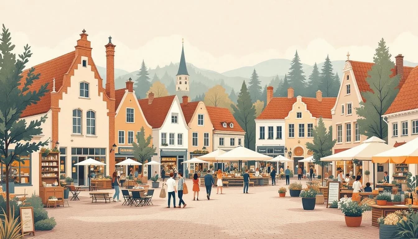 Schets van de historische markt van Eersel met dorpskern en horeca.