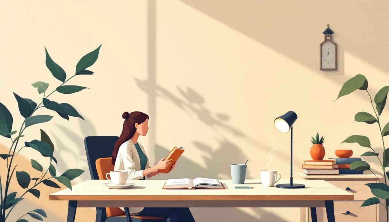 Ondernemersloket-bureau met kopjes koffie, een folder over starterssubsidies en een ondernemer met een notitieboek.