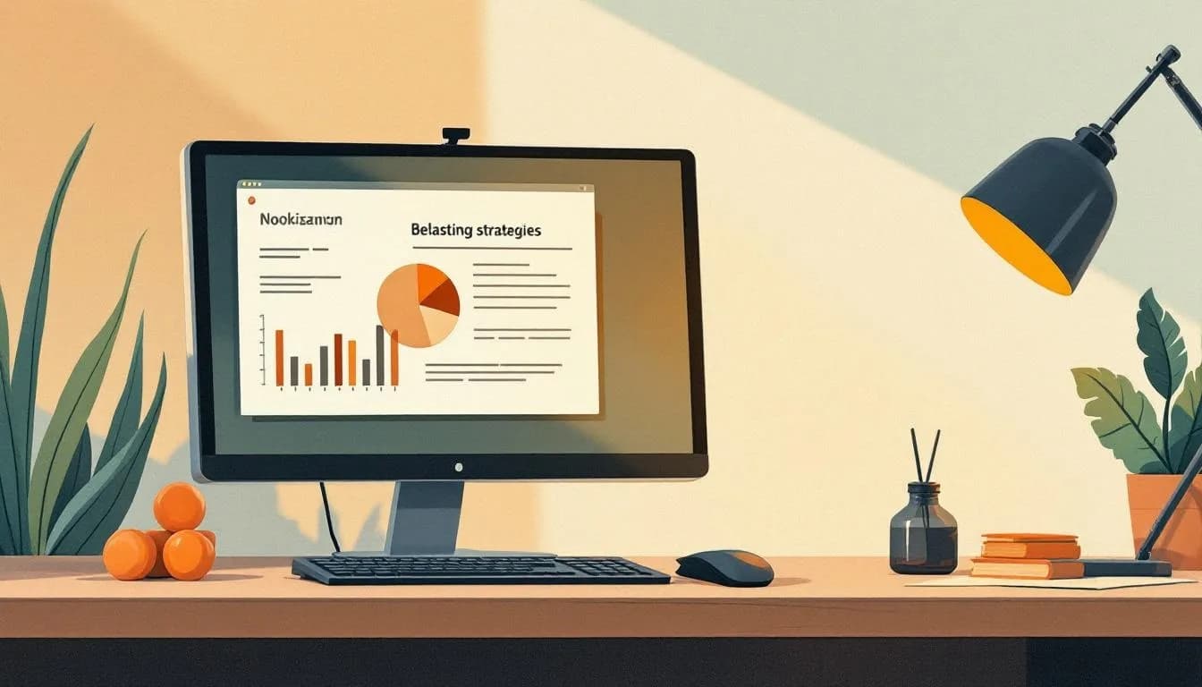 Rekenmachine naast een boekhoudprogramma op een scherm, met een notitieblok waarop belastingstrategieën staan.