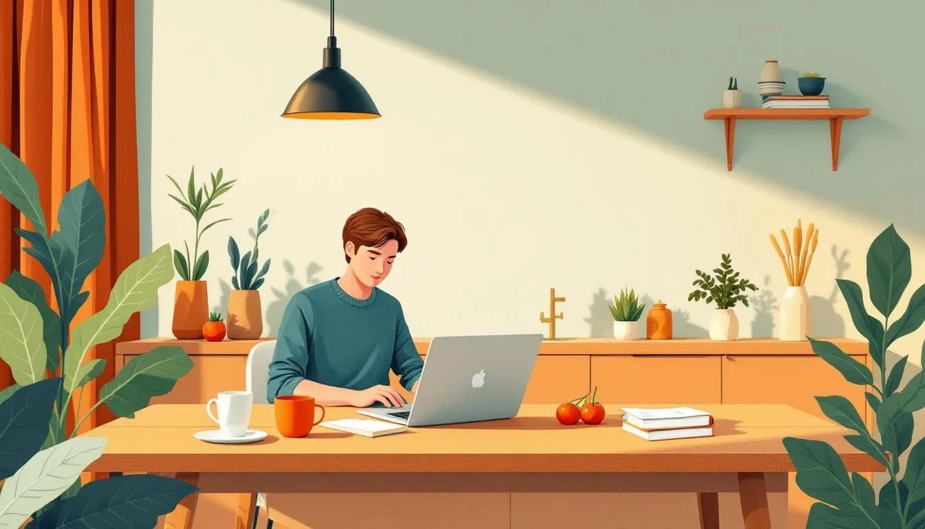 Persoon met laptop aan keukentafel, notitieblok ernaast - de typische start van een ZZP-onderneming.