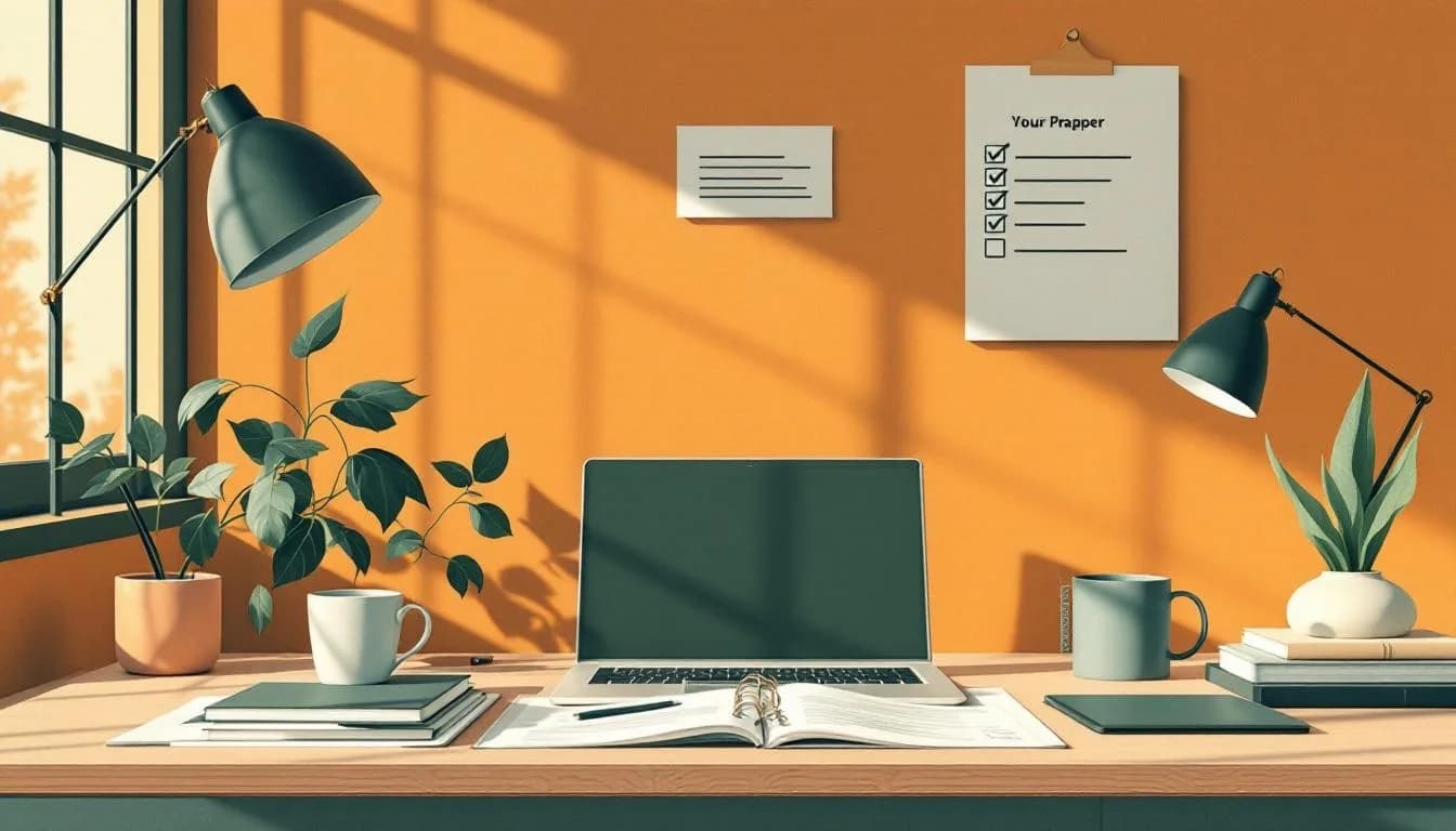 Bureau met agenda, checklist en laptop — het papierwerk rondom de AI Act voor een MKB'er is beperkt maar nodig.